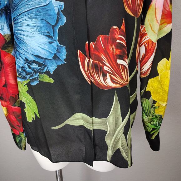 Alice + Olivia Willa Silk Le Parisien Floral Placket Top Blouse  Medium FLAW - Picture 11 of 16